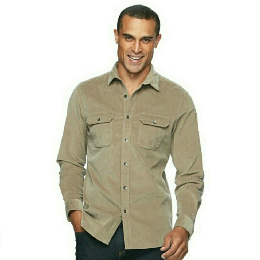 NEW Apt 9 Corduroy flannel shirt in khaki/taupe